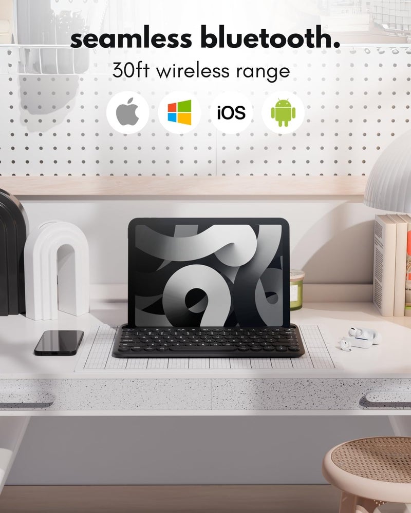 MACALLY Bluetooth Keyboard for Tablet | Wireless Keyboard for iPad mini/Air/Mini, iPhone (Multi-Device, Built-in Stand, Rechargeable) Easy to Use and Cute Portable - Image 2